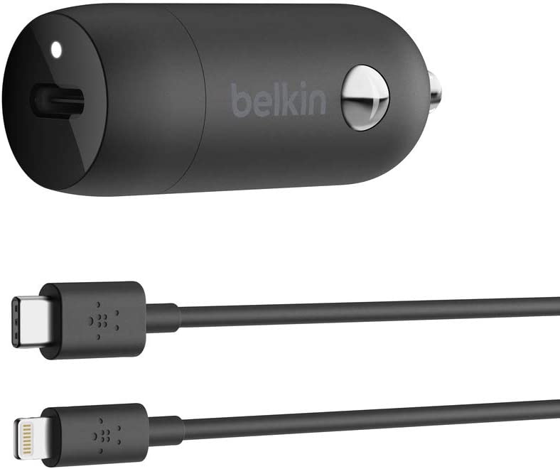 Belkin USB-C Car Charger 18W W/ 4Ft USB-C to Lightning Cable (iPhone Fast Charger for iPhone 11, Pro, Max, XS, Max, XR, X, 8, Plus, iPhone SE 2020) iPhone Car Charger, iPhone Charger Included Lightning Cable