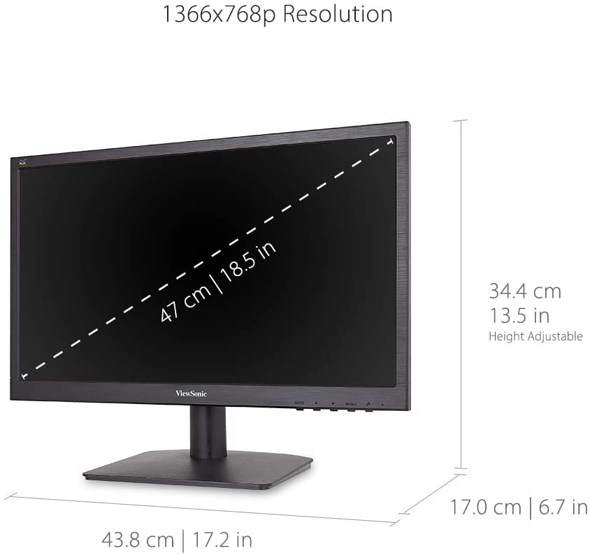 ViewSonic VA1903H 19-Inch WXGA 1366x768p 16:9 Widescreen Monitor with Enhanced View Comfort, Custom ViewModes and HDMI for Home and Office, Black