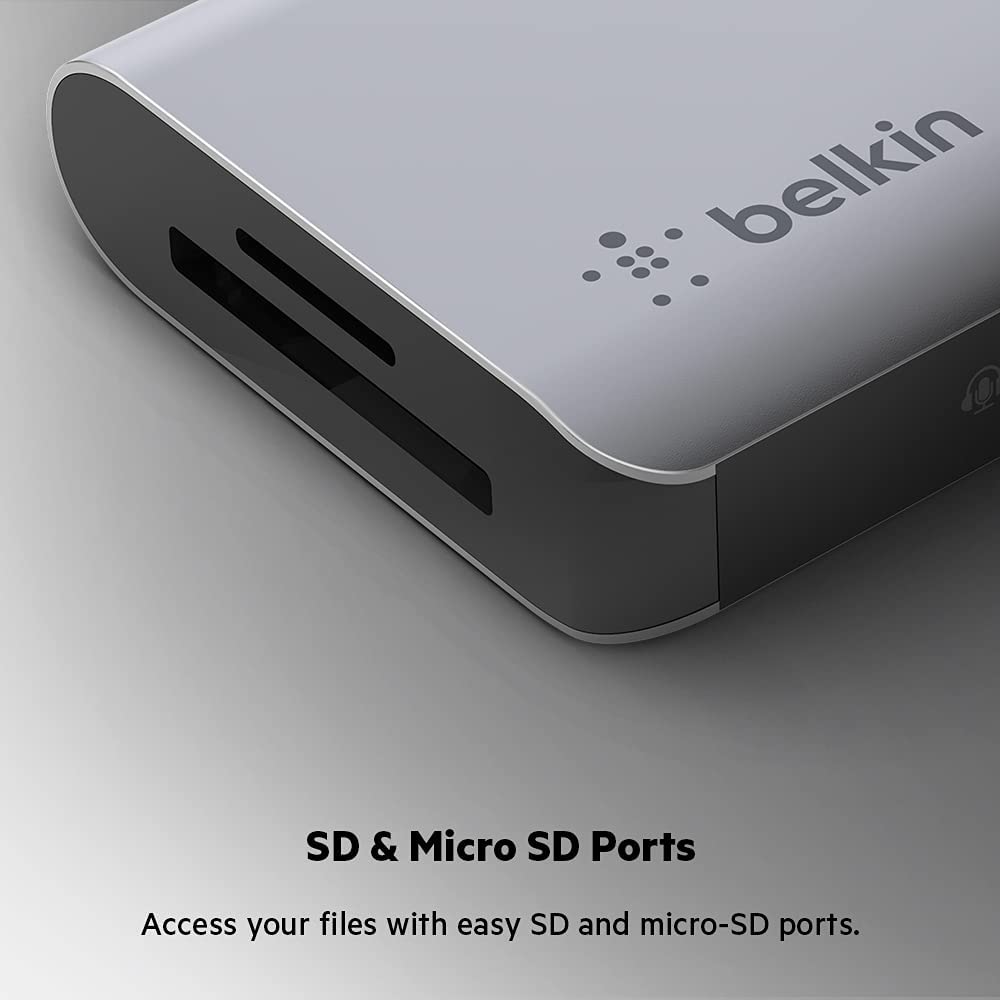 Belkin USB C Hub, 7-in-1 MultiPort Docking Station - USB C Docking Station for MacBook & Windows - 85W USB-C Power Delivery 3.0, 4K HDMI 1.4, 2x USB-A 3.0, SD 3.0, Micro SD 3.0, & 3.5mm Audio Jack 7-in-1 USB-C Hub Adapter Dock