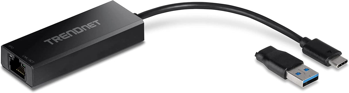 TRENDnet 2.5G USB-C to RJ-45 Ethernet Adapter, 2-in-1 Adapter Compatible with USB C/Thunderbolt 3 or USB 3.1, Windows and Mac Compatible, USB-C to USB-A Adapter Included, Black, TUC-ET2G USB-C 2.5 Gbps