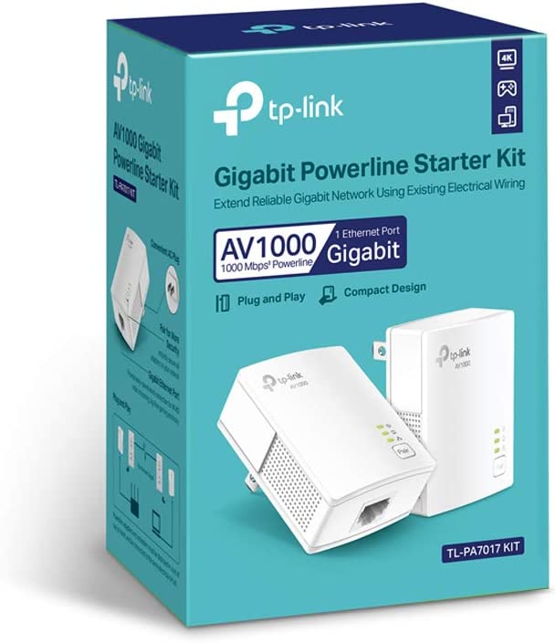 TP-Link Powerline Ethernet Adapter Starter Kit - AV1000 Gigabit Port, Plug&Play, Ethernet Over Power, Nano Size, Ideal for Smart TV, Online Gaming, Wired Connection Only (TL-PA7017 KIT)