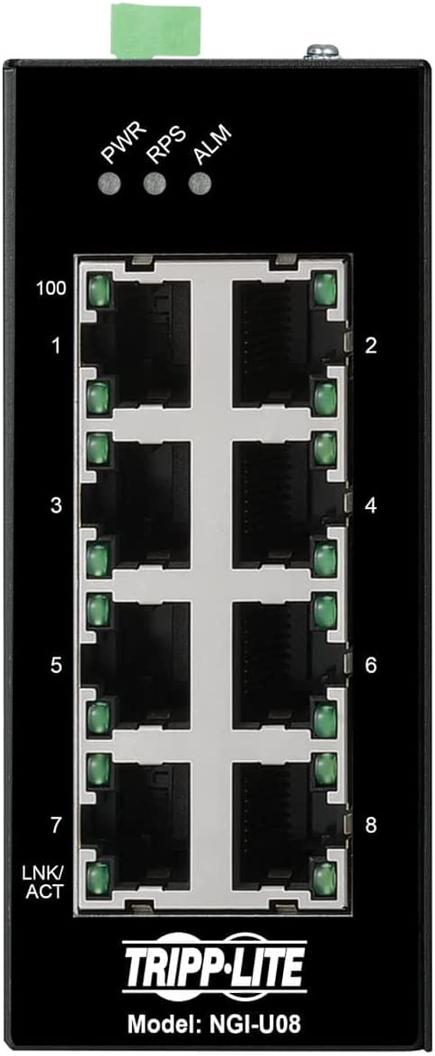 Tripp Lite Industrial 8 Port Ethernet Network Switch 10/100/1000 Mbps -40° to 167°F Temperature Range Unmanaged TAA Compliant DIN Mount (NGI-U08) Unmanaged 8-Port Basic