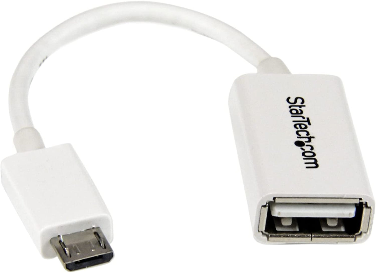 StarTech.com 5in White Micro USB to USB OTG Host Adapter M/F - Micro USB Male to USB A Female On-The-Go Host Cable Adapter - White (UUSBOTGW) 5in / 13cm White