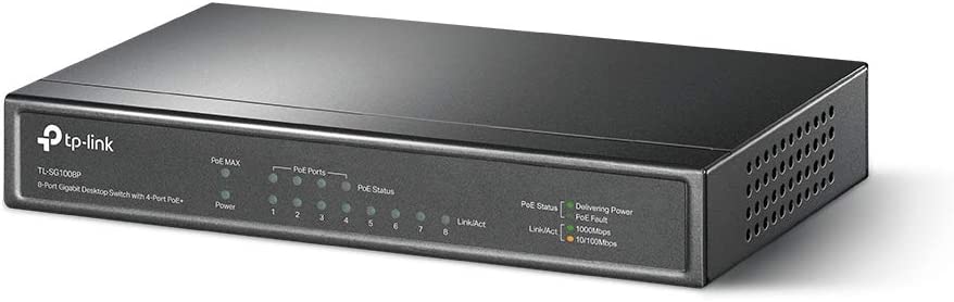 TP-Link TL-SG1008P V4 | 8 Port Gigabit PoE Switch | 4 PoE+ Ports @64W | Desktop | Plug & Play | Sturdy Metal w/ Shielded Ports | Fanless | Limited Lifetime Protection | QoS & IGMP Snooping | Unmanaged, Black 8 Port w/ 4-Port PoE+