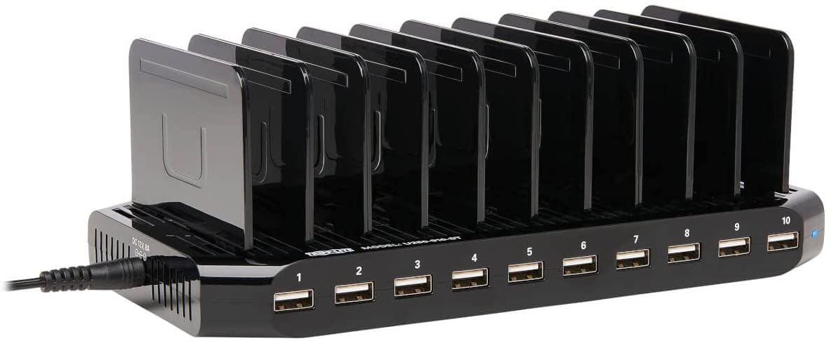 TRIPP LITE 10-Port USB Charging Station Dock with Storage Slots for Tablet iPhone iPad & Laptops (U280-010-ST),Black