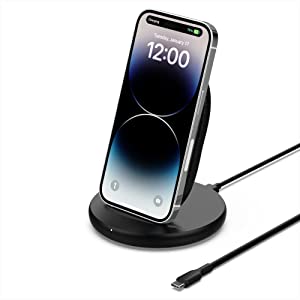 Belkin Wireless Charging Stand - 15W Qi-Certified Charger Stand for iPhone, Samsung Galaxy, Google Pixel & More - Charge While Listening to Music & Streaming (Power Supply Included) 15W Stand black