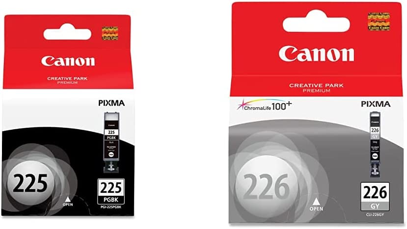 Canon PGI-225 Black Ink Tank, 1 Pack (PGI-225 Pigment Black) (CNMPGI225BK) & Genuine Canon CLI-226 Ink Tank, Grey Ink + Ink Grey