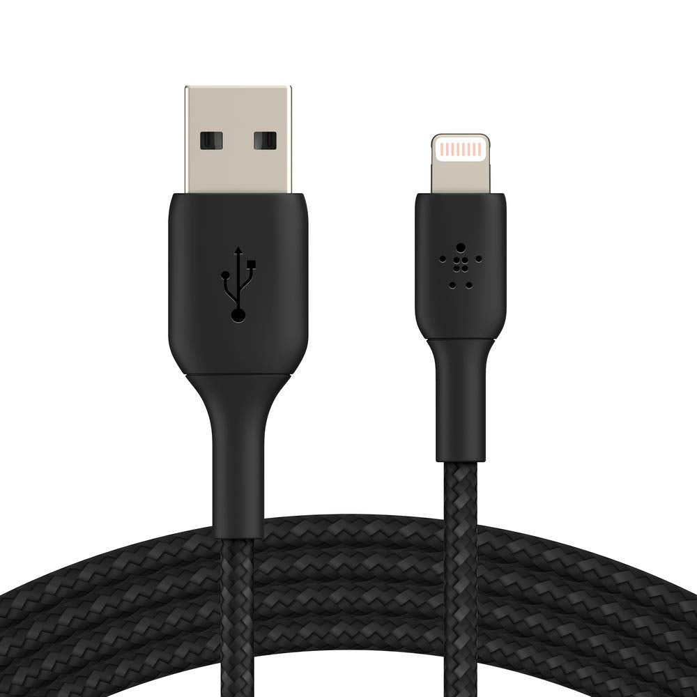 Belkin Braided Lightning Cable 6.5ft/2m, Black (CAA002bt2MBK) & Braided USB C to Lightning Cable MFi Certified iPhone Fast Charger Type C 6.6FT/2M (Black) Black 6.6 FT Braided Cable + USB C Lightning Cable