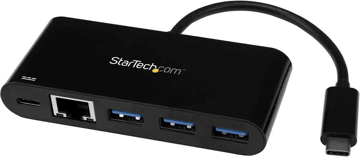 StarTech.com 3 Port USB-C Hub with Gigabit Ethernet & 60W Power Delivery Passthrough Laptop Charging - USB-C to 3x USB-A (USB 3.0 SuperSpeed 5Gbps) - USB 3.1/3.2 Gen 1 Type-C Adapter Hub (HB30C3AGEPD) Black w/ 4 Port Hub and Power Delivery