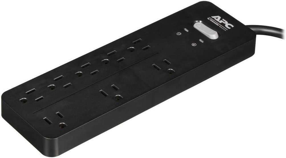 APC Power Strip Surge Protector, Black Power Strip PH8, 2160 Joules, Flat Plug, 8 Outlet Power Strip Outlets Only Black
