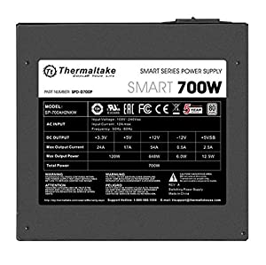 Thermaltake Smart 700W 80+ White Certified PSU, Continuous Power with 120mm Ultra Quiet Fan, ATX 12V V2.3/EPS 12V Active PFC Power Supply PS-SPD-0700NPCWUS-W 700W 80+ White Power