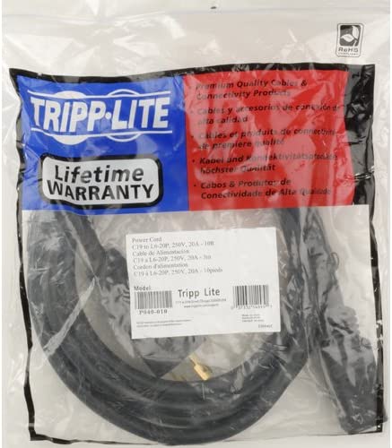 Tripp Lite Heavy-Duty Power Cord for PDU and UPS 20A, 12AWG (IEC-320-C19 to NEMA L6-20P) 10-Feet(P040-010)