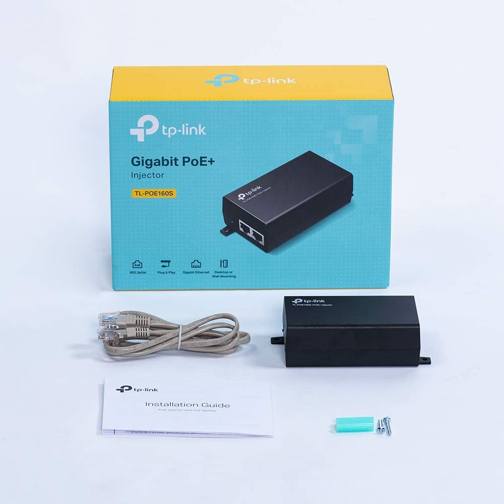 TP-LINK TL-PoE160S | 802.3at/af Gigabit PoE Injector | Non-PoE to PoE Adapter | Supplies PoE (15.4W) or PoE+ (30W) | Plug & Play | Desktop/Wall-Mount | Distance Up to 328 ft. | UL Certified, Black