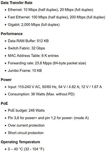 TRENDnet 16-Port Gigabit PoE+ Switch, 16 x Gigabit PoE+ Ports, 246W PoE Power Budget, 32 Gbps Switching Capacity, Desktop Switch, Ethernet Network Switch, Metal, Lifetime Protection, Black, TPE-TG160g