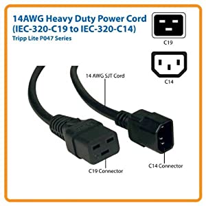 Tripp Lite Heavy-Duty Power Cord, 15A, 14AWG (IEC-320-C19 to IEC-320-C14) 6-ft.(P047-006),Black