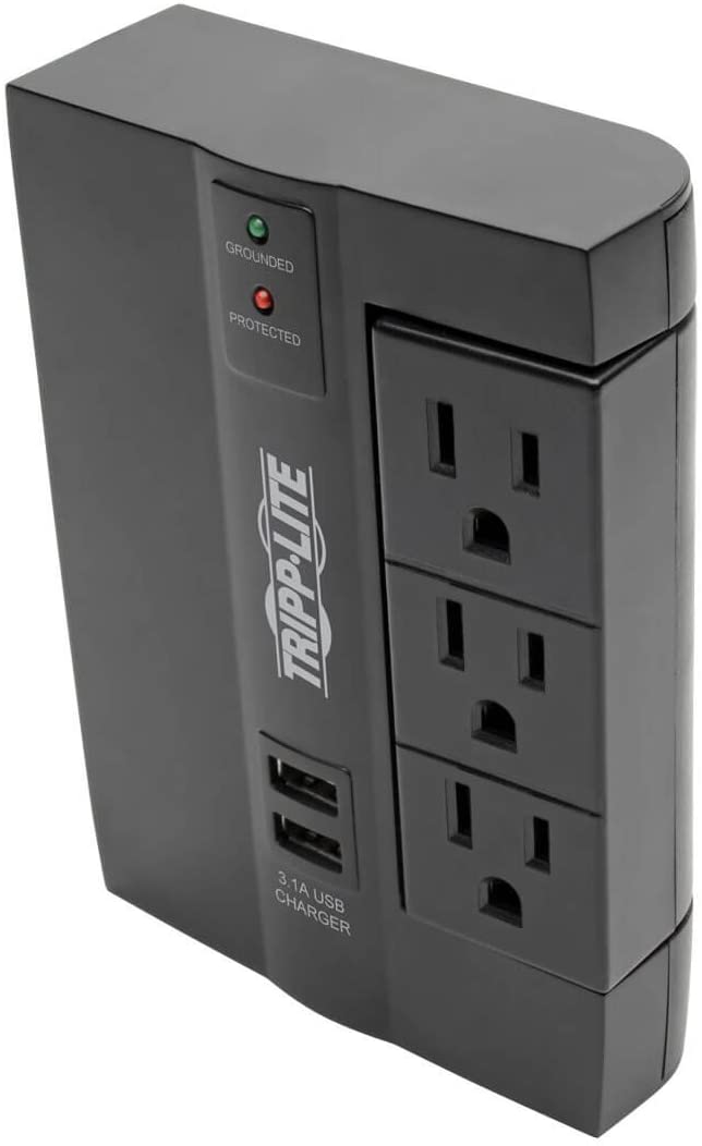TRIPP LITE 6 Outlet Surge Protector Power Strip, 3 Rotatable Outlets, Wall Tap/Direct Plug in, 1080 Joules, 2 USB Charging Ports, Limited Warranty & $20, 000 Insurance (SWIVEL6USB)