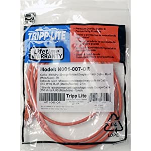 Tripp Lite Cat5e 350MHz Snagless Molded Patch Cable (RJ45 M/M) - Orange, 7-ft.(N001-007-OR) Standard 7 Feet / 2.1 Meters Orange