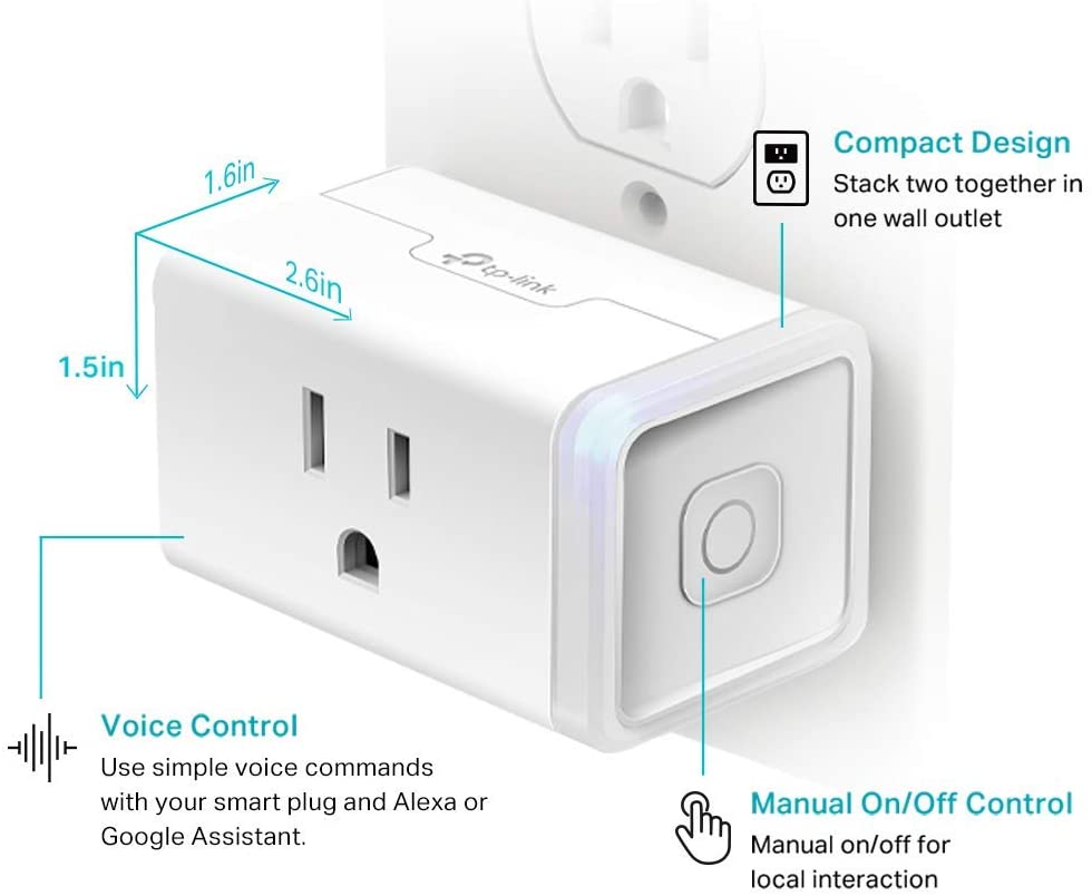 Kasa Smart Plug by TP-Link, Smart Home Wi-Fi Outlet Works with Alexa, Echo, Google Home & IFTTT, No Hub Required, Remote Control, 15 Amp, UL Certified, 1-Pack(HS103) , WHITE