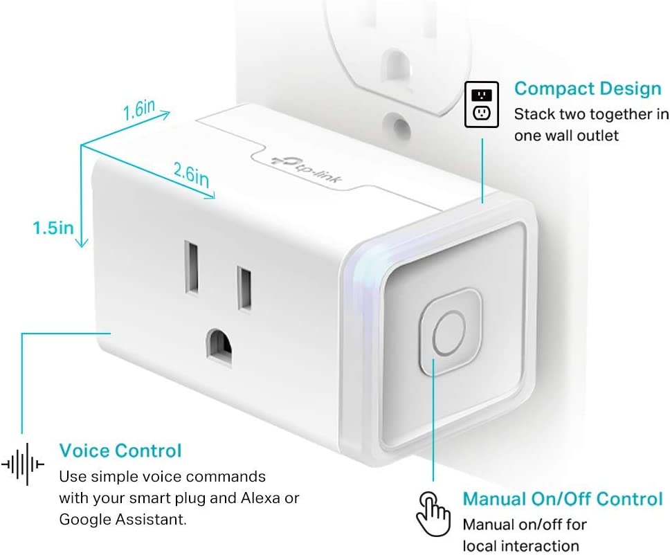 Kasa Smart Plug HS103P2, Smart Home Wi-Fi Outlet Works with Alexa, Echo, Google Home & IFTTT, No Hub Required, Remote Control,15 Amp,UL Certified, 2-Pack White Mini Plug 2-Pack