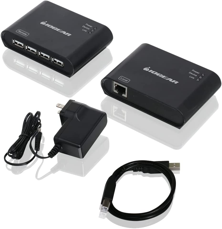 Iogear USB 2.0 4 Port USB Extender - Up To 165Ft - Cat5, Cat5e or Cat6 Ethernet - High Speed (480Mbps) - Plug-n-Play - TAA compliant - Windows - MacOS - GUCE64