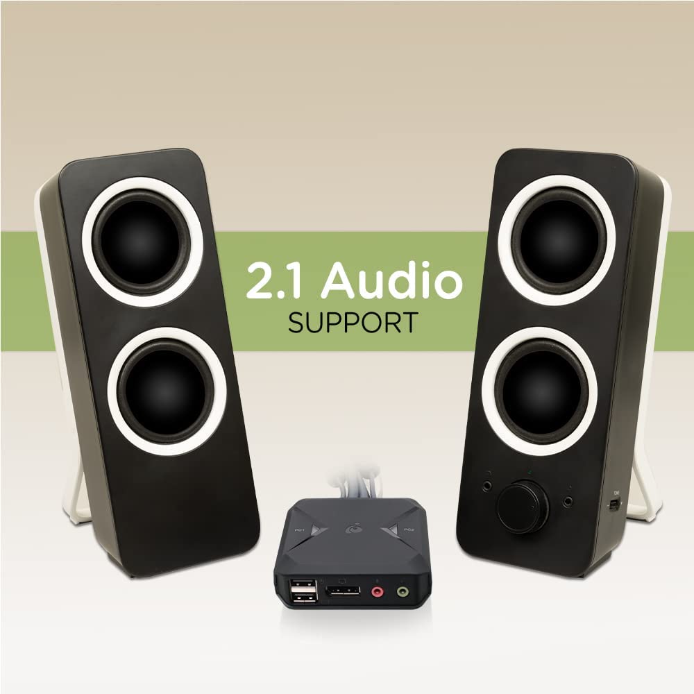 IOGEAR 2-Port USB DisplayPort Cable KVM Switch - 4K 30Hz - Remote Switch Button - Plug n Play - USB Expandable With USB Hub - 7.1 HD Audio - Mac Win - GCS52DP 2-Port DisplayPort