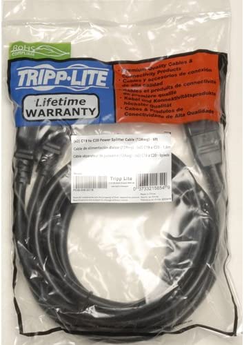 Tripp Lite Heavy-Duty Power Extension Cord Y Splitter Cable for Servers and Computers 20A, 12AWG (2x IEC-320-C19 to IEC-320-C20) 6-ft.(P036-006-2C19)