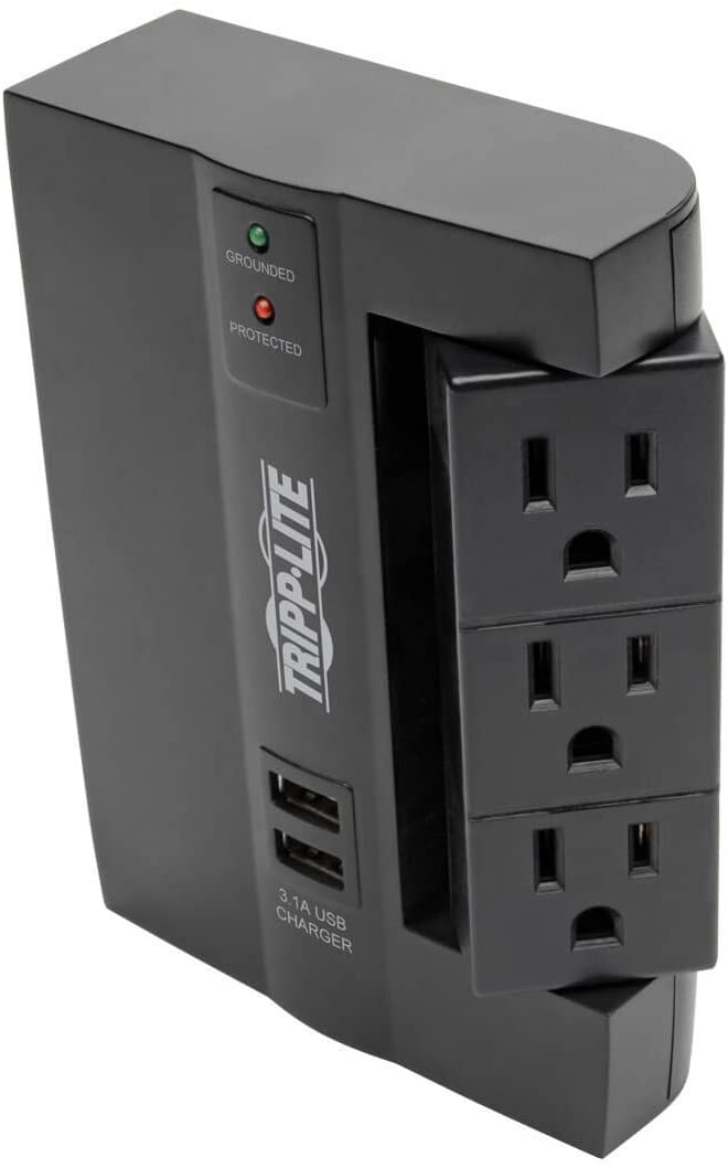 TRIPP LITE 6 Outlet Surge Protector Power Strip, 3 Rotatable Outlets, Wall Tap/Direct Plug in, 1080 Joules, 2 USB Charging Ports, Limited Warranty & $20, 000 Insurance (SWIVEL6USB)