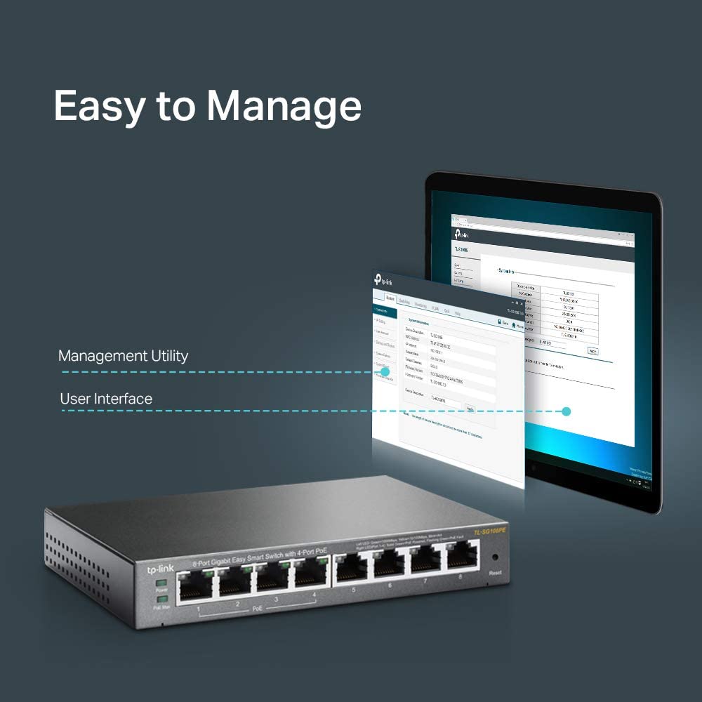 TP-Link TL-SG108PE V3 | 8 Port Gigabit PoE Switch | Easy Smart Managed | 4 PoE+ Ports @64W | Plug & Play | Sturdy Metal w/ Shielded Ports | Fanless | QoS, Vlan & IGMP | Limited Lifetime Protection 8 Port w/4 PoE+ Port