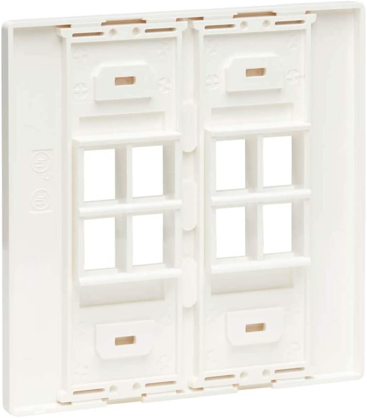 TRIPP LITE 8-Port Universal Keystone Double-Gang Wall Plate, 2-Gang Faceplate, Adaptable, TAA, White (N080-208) 8-Port Wall-Plate