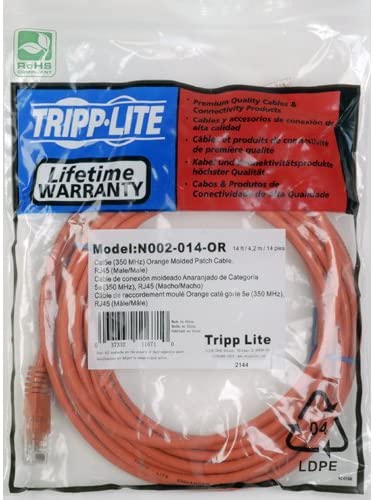Tripp Lite Cat5e 350MHz Molded Patch Cable (RJ45 M/M) - Orange, 14-ft.(N002-014-OR) 14 feet Orange