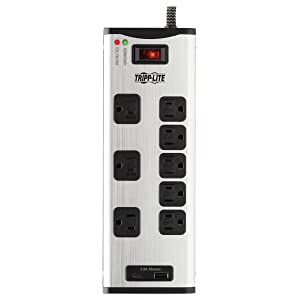 Tripp Lite Surge Protector Power Strip 8-Outlet Metal 1 USB-A & 1 USB C Charging Ports 3.9A Shared 8ft Cord (TLM88USBC)