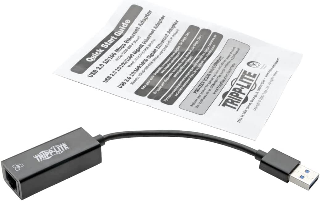 Tripp Lite USB 3.0 SuperSpeed to Gigabit Ethernet NIC Network Adapter 10/100/1000 Mbps(U336-000-R), Black 1-Port Black