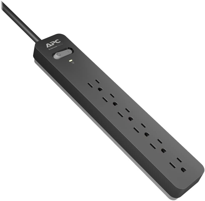 APC Surge Protector Power Strip, APC Black Power Strip PE66, 1080 Joule, Flat Plug, 6 Outlet Power Strip Black 6 Outlet Outlet Only Power Strip
