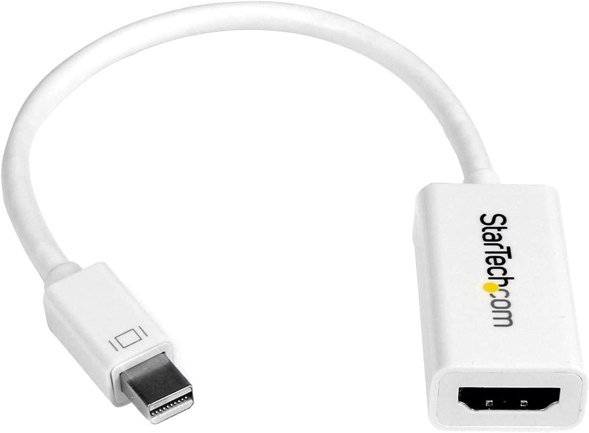 StarTech.com Mini DisplayPort to HDMI Adapter - Active mDP to HDMI Video Converter - 4K 30Hz - Mini DP or 1/2 Mac/PC to HDMI Monitor/TV/Display - mDP 1.2 to HDMI Adapter Dongle - White (MDP2HD4KSW) White 4K 30Hz Converter