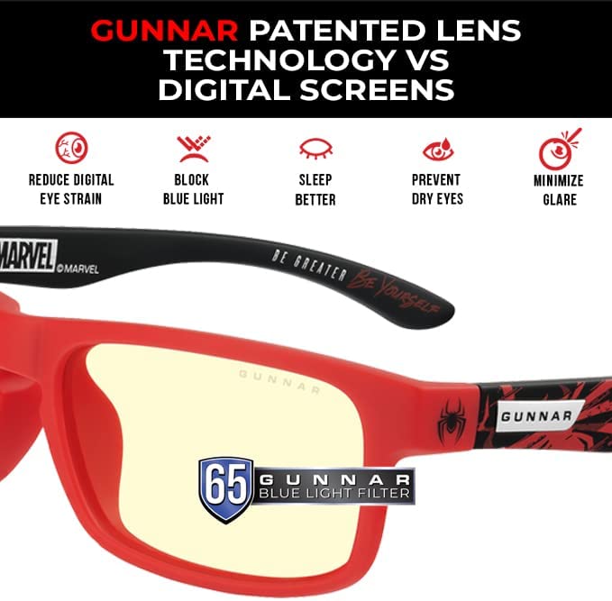 Gunnar optiks GUNNAR - Gaming Glasses - Blocks 65% Blue Light - Enigma Spider-man Amber Lens