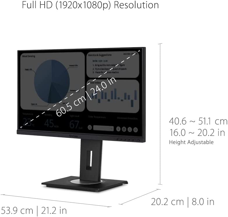 ViewSonic VG2448A 24 Inch IPS 1080p Ergonomic Monitor with Ultra-Thin Bezels, HDMI, DisplayPort, USB, VGA, and 40 Degree Tilt for Home and Office 24-Inch Thin-Bezels