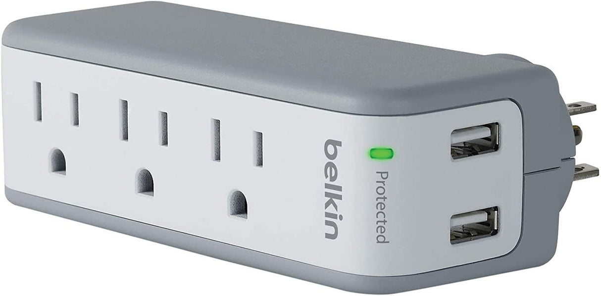 Belkin Wall Mount Surge Protector - 3 AC Multi Outlets & 2 USB Charger Ports - Heavy Duty Flat Rotating Plug for Home, Office, Travel, Computer Desktop & Phone Charging Brick (918 Joules) 1 Amp Surge Protector