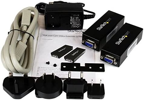 StarTech.com VGA Over CAT5 Extender – 250 ft (80m) – 1 Local and 1 Remote Unit - VGA Video Over Ethernet Extender Kit (ST121UTPEP) Black No Audio Support Single power adapter