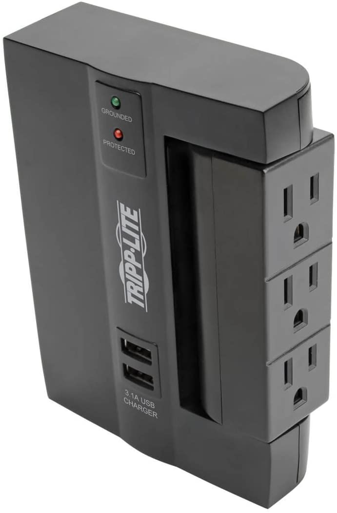 TRIPP LITE 6 Outlet Surge Protector Power Strip, 3 Rotatable Outlets, Wall Tap/Direct Plug in, 1080 Joules, 2 USB Charging Ports, Limited Warranty & $20, 000 Insurance (SWIVEL6USB)