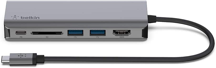 Belkin USB C Hub, 6-in-1MultiPortAdapter Dock with 4K HDMI, USB-C 100W PD Pass-Through Charging, 2 x USB A, Gigabit Ethernet Ports and SD Slot for MacBook Pro, Air, iPad Pro, XPS and More