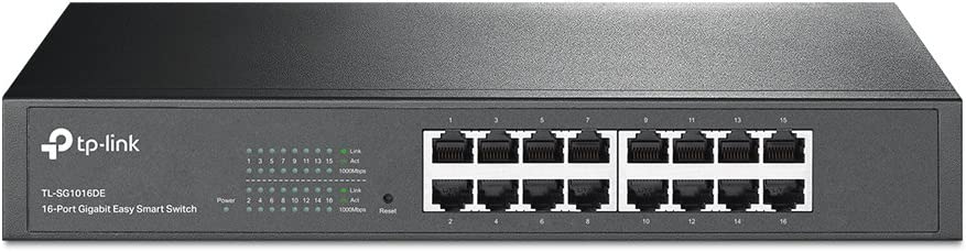 TP-Link 16 Port Gigabit Switch | Easy Smart Managed | Plug & Play | Lifetime Protection | Desktop/Rackmount | Sturdy Metal w/ Shielded Ports | Support QoS, Vlan, IGMP & Link Aggregation (TL-SG1016DE) 16 Port w/ Enhanced Features