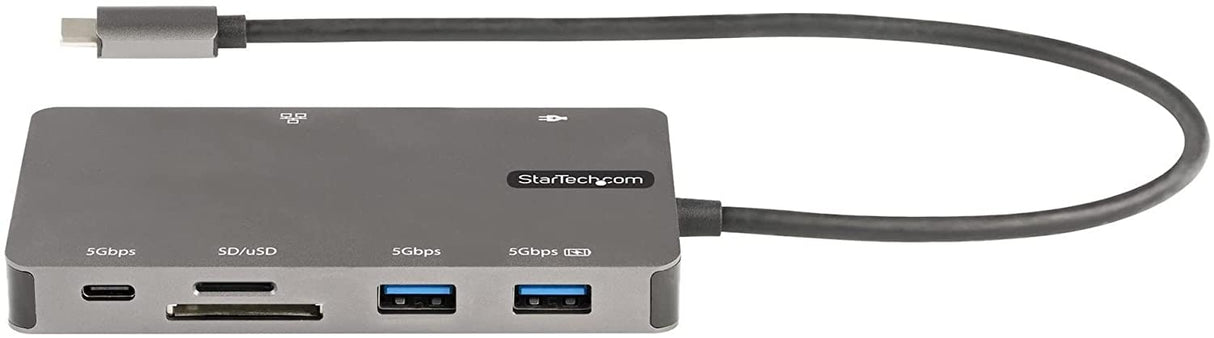 StarTech.com USB C Multiport Adapter - HDMI 4K 30Hz or VGA Travel Dock - 5Gbps USB 3.0 Hub (USB A/USB C Ports) - 100W Power Delivery - SD/Micro SD - GbE - 30cm Cable - USB C Mini Dock (DKT30CHVSDPD)