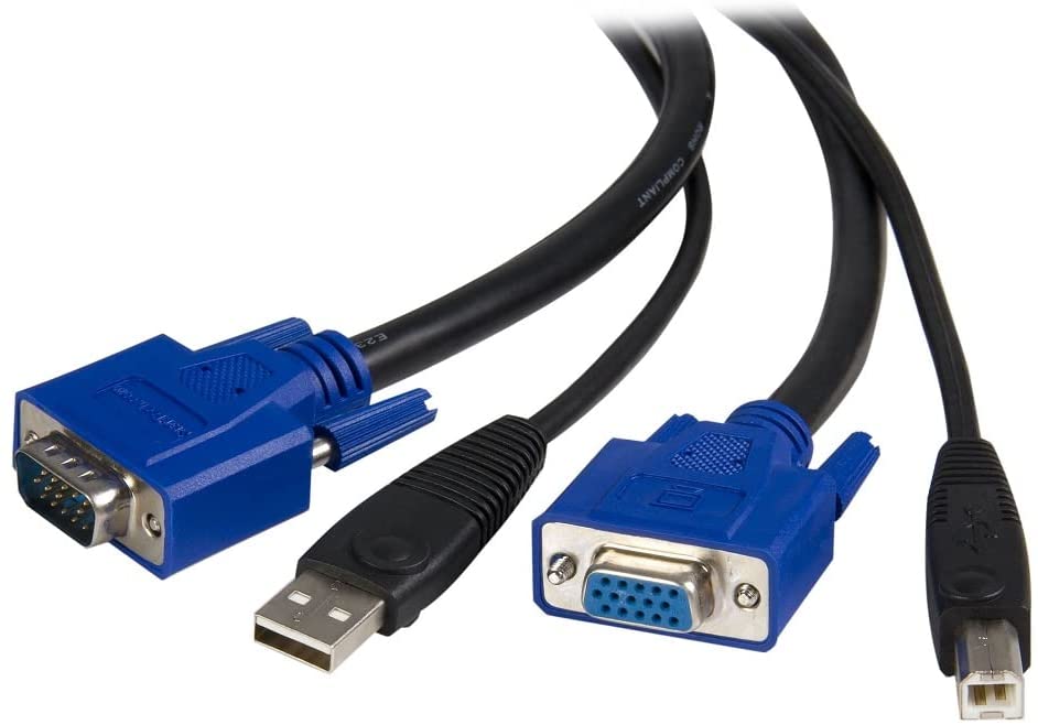 StarTech.com 2-in-1 USB KVM Cable - Keyboard / video / mouse / USB cable - HD-15 (VGA), USB Type B (M) to USB, HD-15 (VGA) - 6 ft - SVUSB2N1_6, Black 6 ft USB