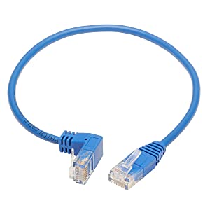 Tripp Lite Down Angle Cat6 Ethernet Cable, Gigabit Molded Slim UTP Network Patch Cable, Blue, 1 ft. (N204-S01-BL-DN) Down Angle 1-ft.