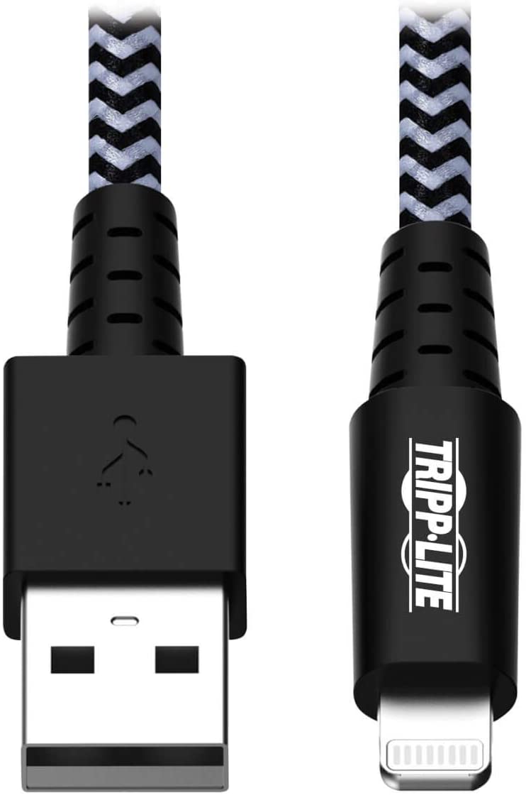 Tripp Lite Heavy Duty USB to Lightning Charging & Data Cable, Heavy Duty with Braided Jacket, MFi Certified for Apple iPhone, iPad & iPod - 6 Feet / 1.8 Meters, 2-Year Warranty (M100-006-HD) Black/White 6 ft. (Heavy Duty)