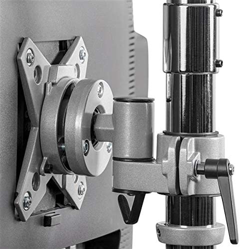 StarTech.com Vertical Dual Monitor Stand - Ergonomic Desktop Stacked Two Monitor Stand up to 27" VESA Mount Displays - Free Standing Universal Monitor Mount - Height Adjustable - Silver (ARMDUOVS) Black & Silver Stand