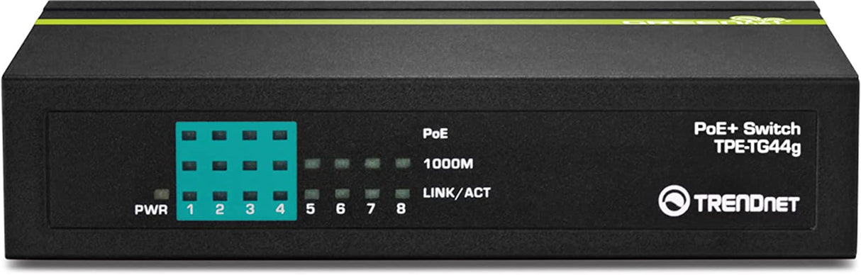 TRENDnet 8-Port Gigabit GREENnet PoE+ Switch,TPE-TG44G, 4 x Gigabit PoE/PoE+ Up to 30 Watts/Port, 4 x Gigabit, 61W Power Budget, 16 Gbps Switch Capacity, Ethernet Unmanaged Switch, Lifetime Protection