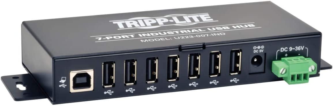 Tripp Lite 7-Port Rugged Industrial USB 2.0 Hi-Speed Hub w 15KV ESD Immunity and metal case, Mountable(U223-007-IND),Black