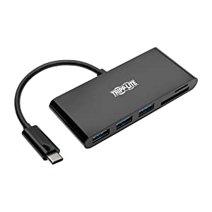 Tripp Lite USB C Hub Multiport Adapter Converter w/ 3x USB-A, Micro SD, SD/MMC Memory Card Reader Thunderbolt 3, Black (U460-003-3AMB) 3x USB-A, Ethernet, Card Reader