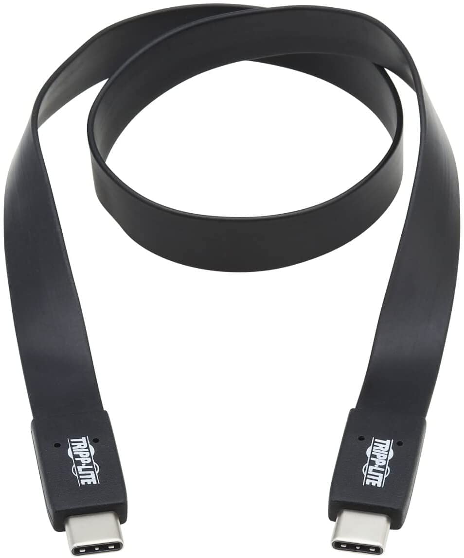 Tripp Lite USB-C Flat Cable, Flat USB C to USB C Cable, USB 3.1 Gen 2, 10 Gbps, Thunderbolt 3 Compatible, Black, 3 ft (U420-003-G2-FL)